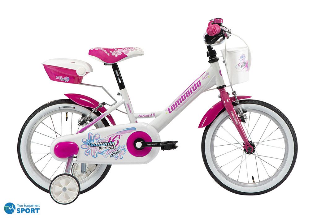 Vélo Fille 16 Pouces Mariposa avec Stabilisateurs - Lombardo