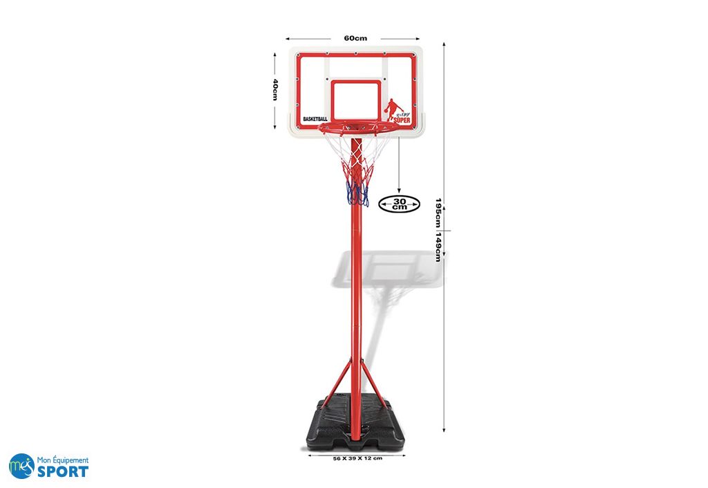 Panier de basket sur pied réglable de 1,30m à 1,60m Enfant - K500