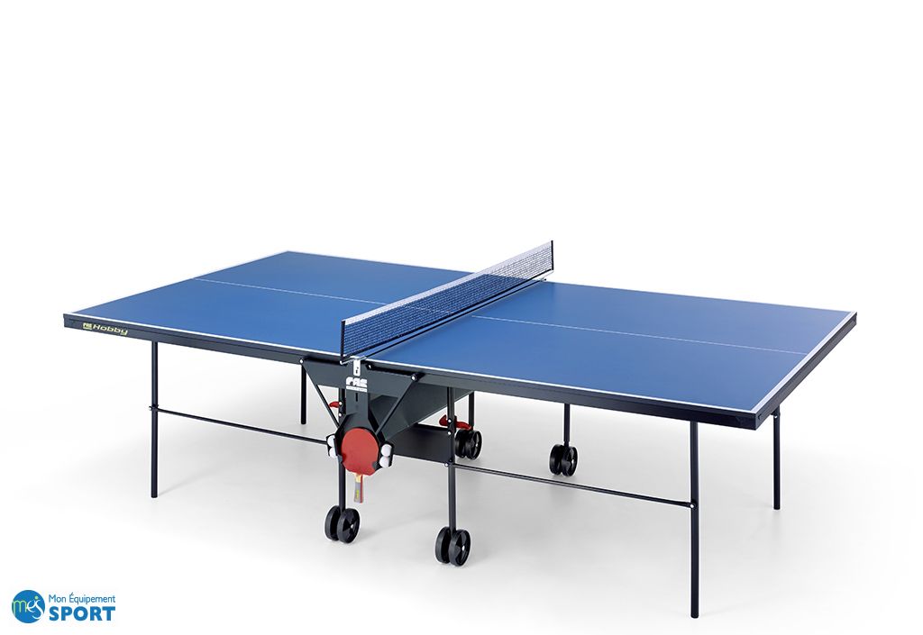 Table de ping-pong d'extérieur pliable bleue en bois et métal
