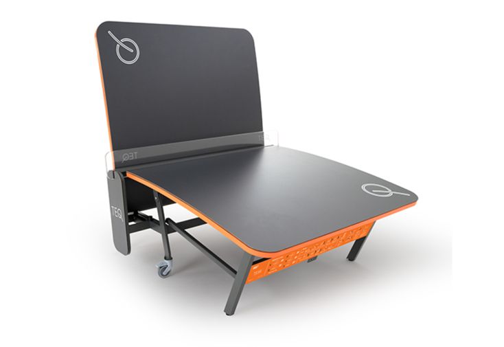 Table de teqball pliable en acier orange et grise - Smart
