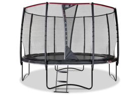 Trampoline Rond PeakPro noir avec Filet et Échelle de face