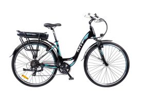 Vélo de ville électrique noir et bleu